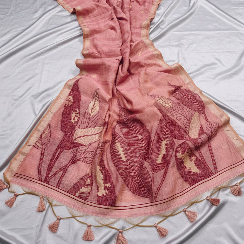 Peach Whisper Ghisa Cotton Saree