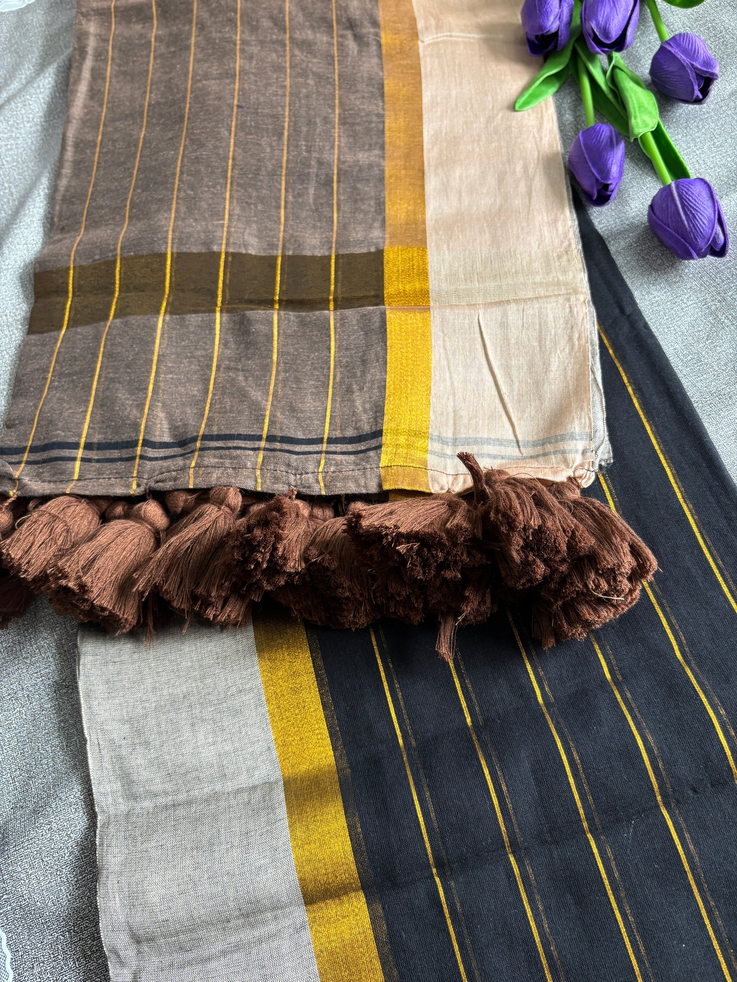 Black Striped Cotton Saree