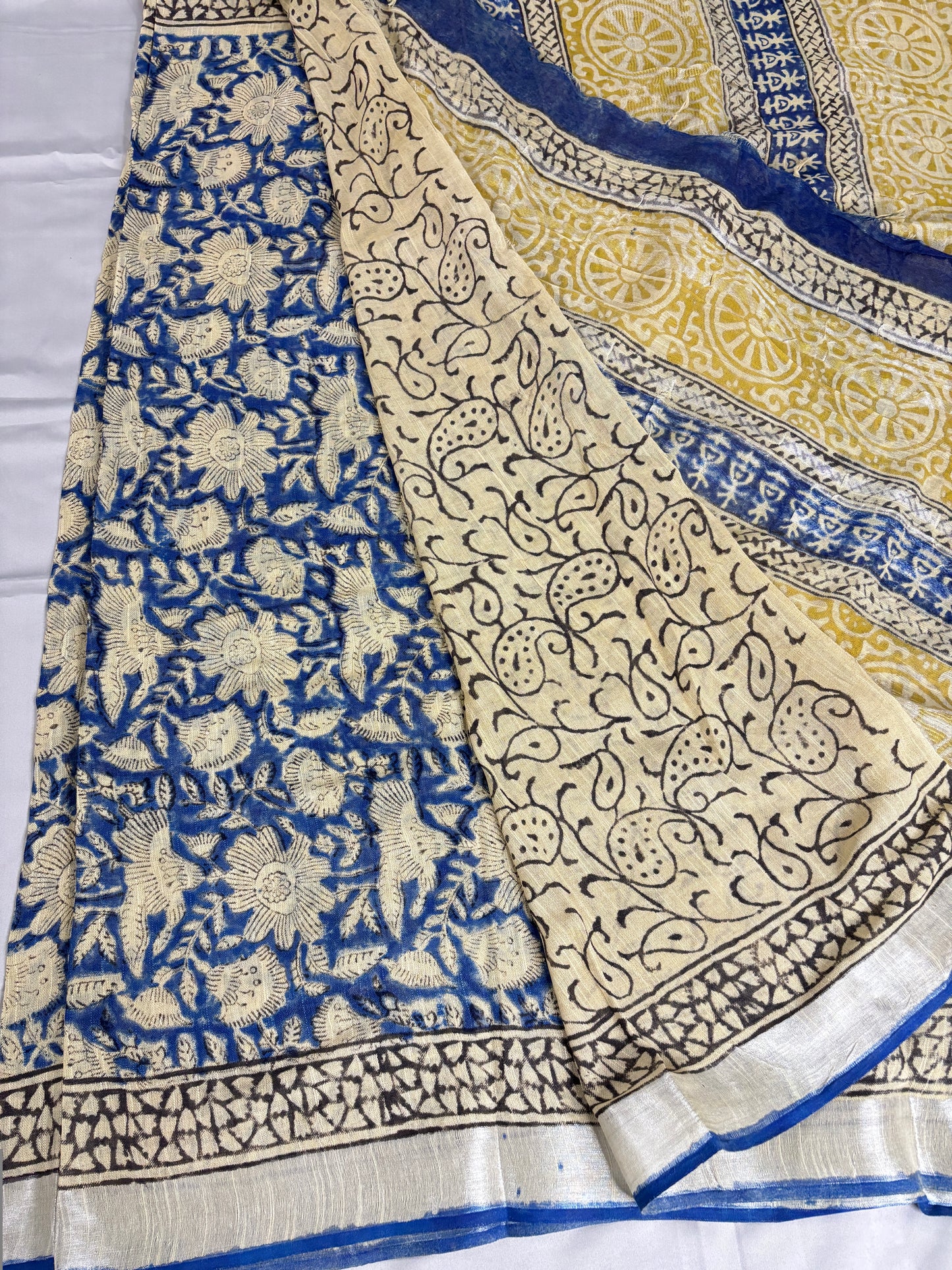 Indigo Bloom Linen Saree
