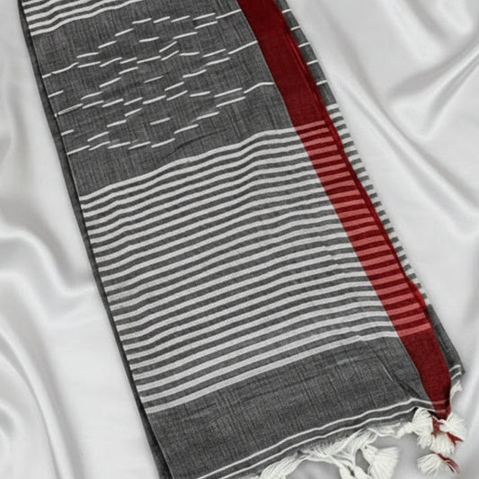 Scarlet Edge Grey Cotton Saree