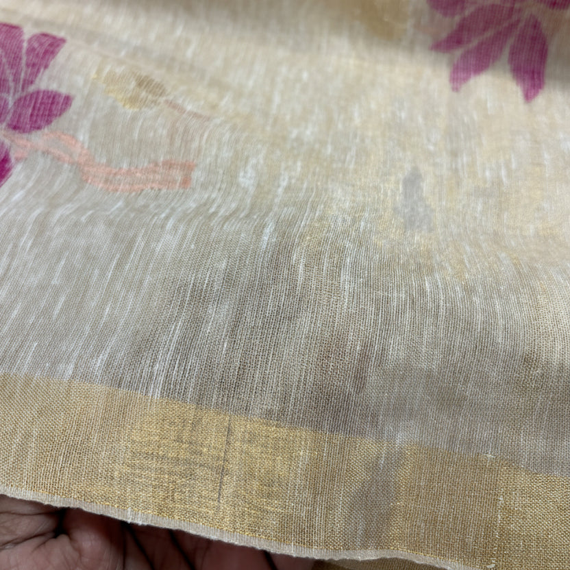 Ivory Aura Woven Tissue Linen Saree