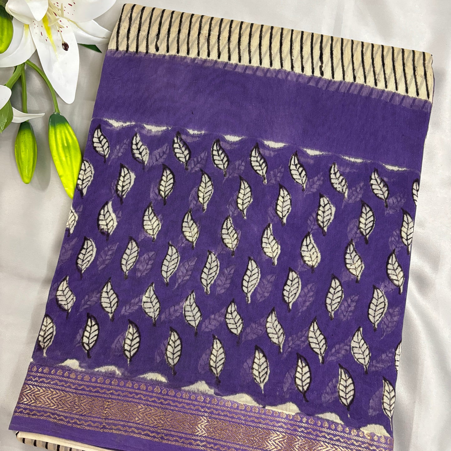 Ivory Violette Maheswari Silk Saree