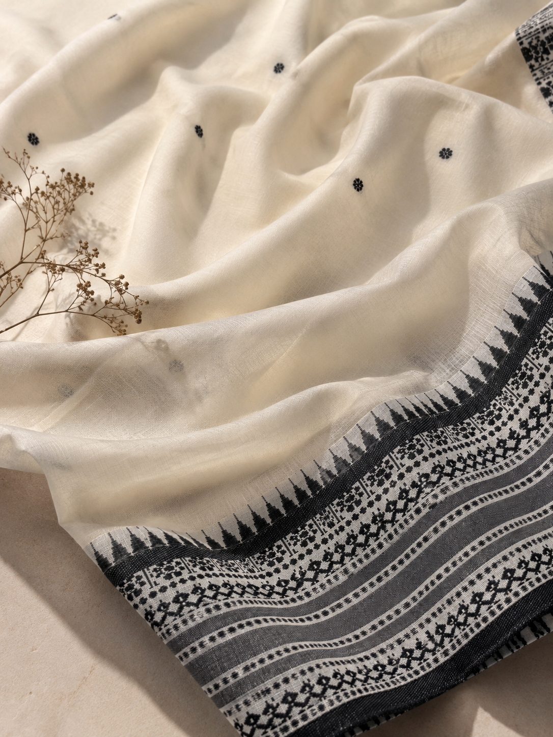White khadi saree with black border