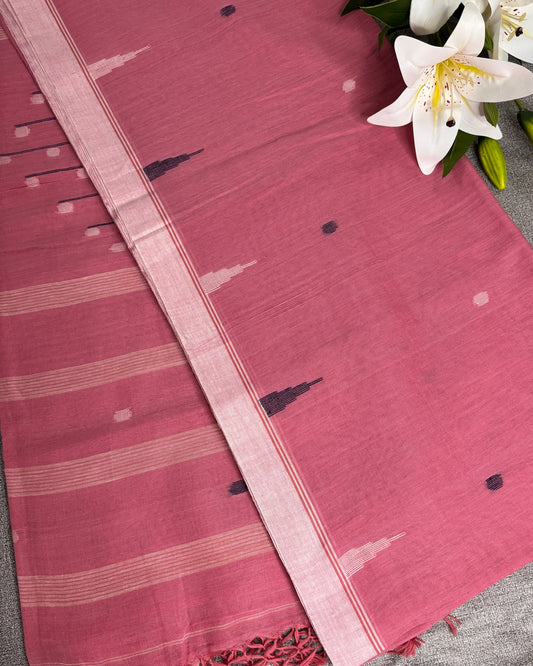 Temple Aura Pink Cotton Saree