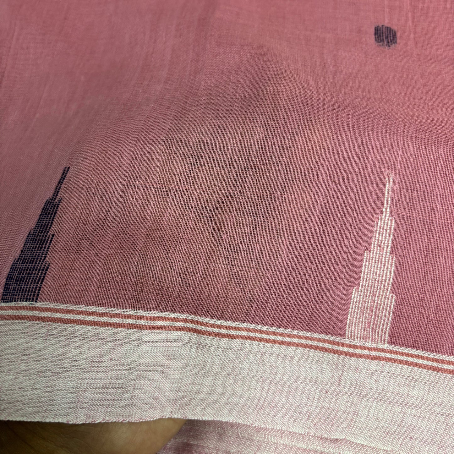 Temple Aura Pink Cotton Saree