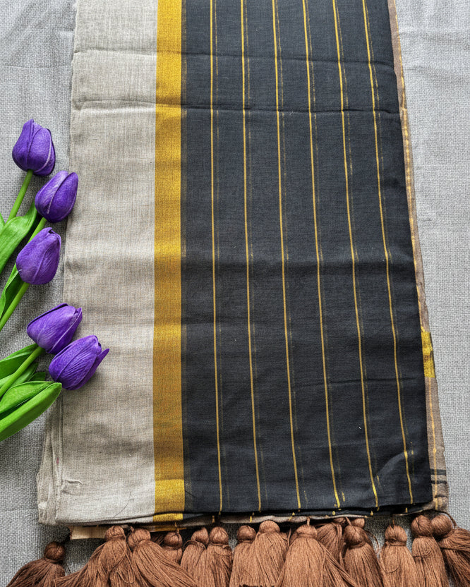 Black Striped Cotton Saree