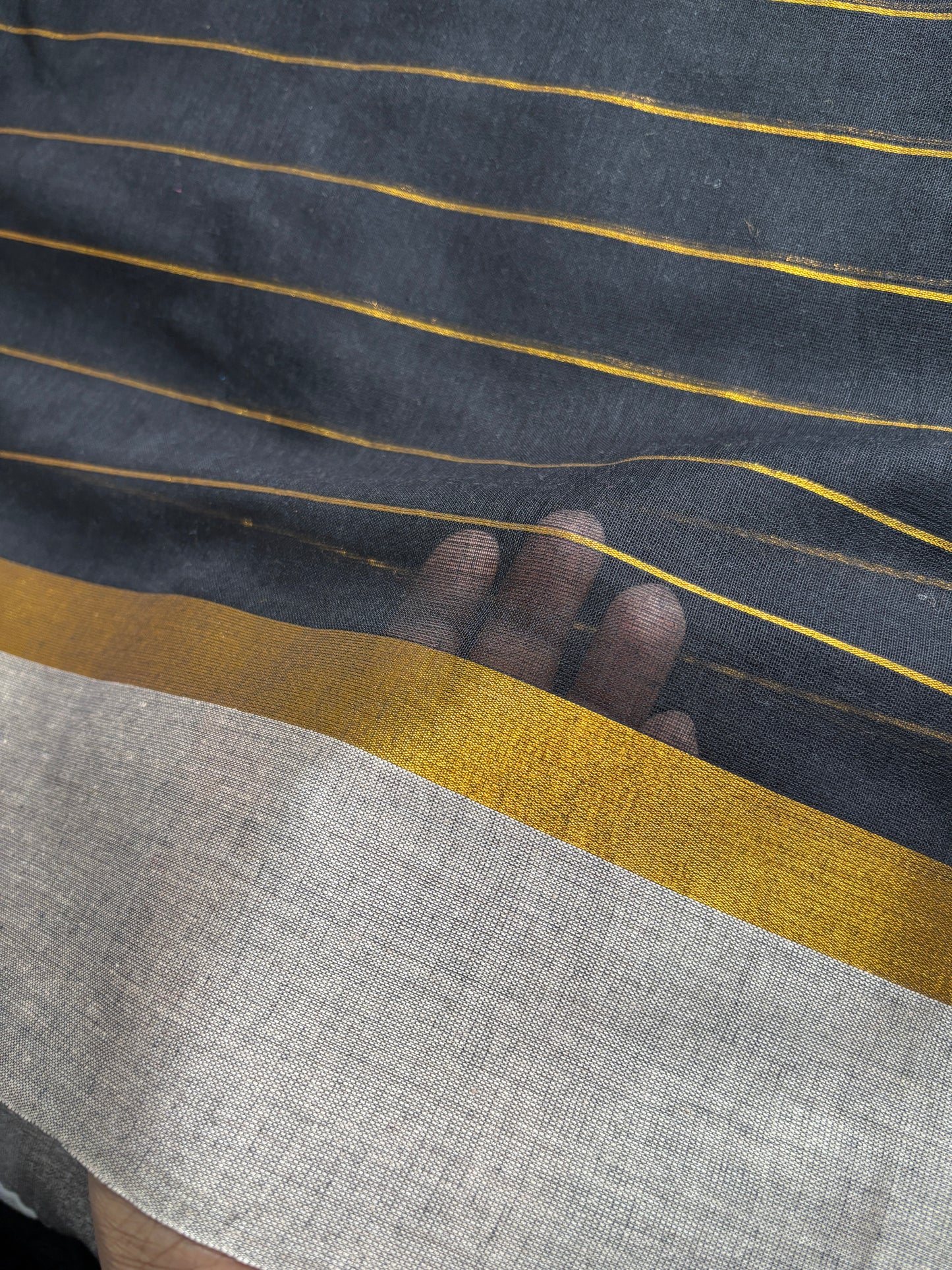 Black Striped Cotton Saree