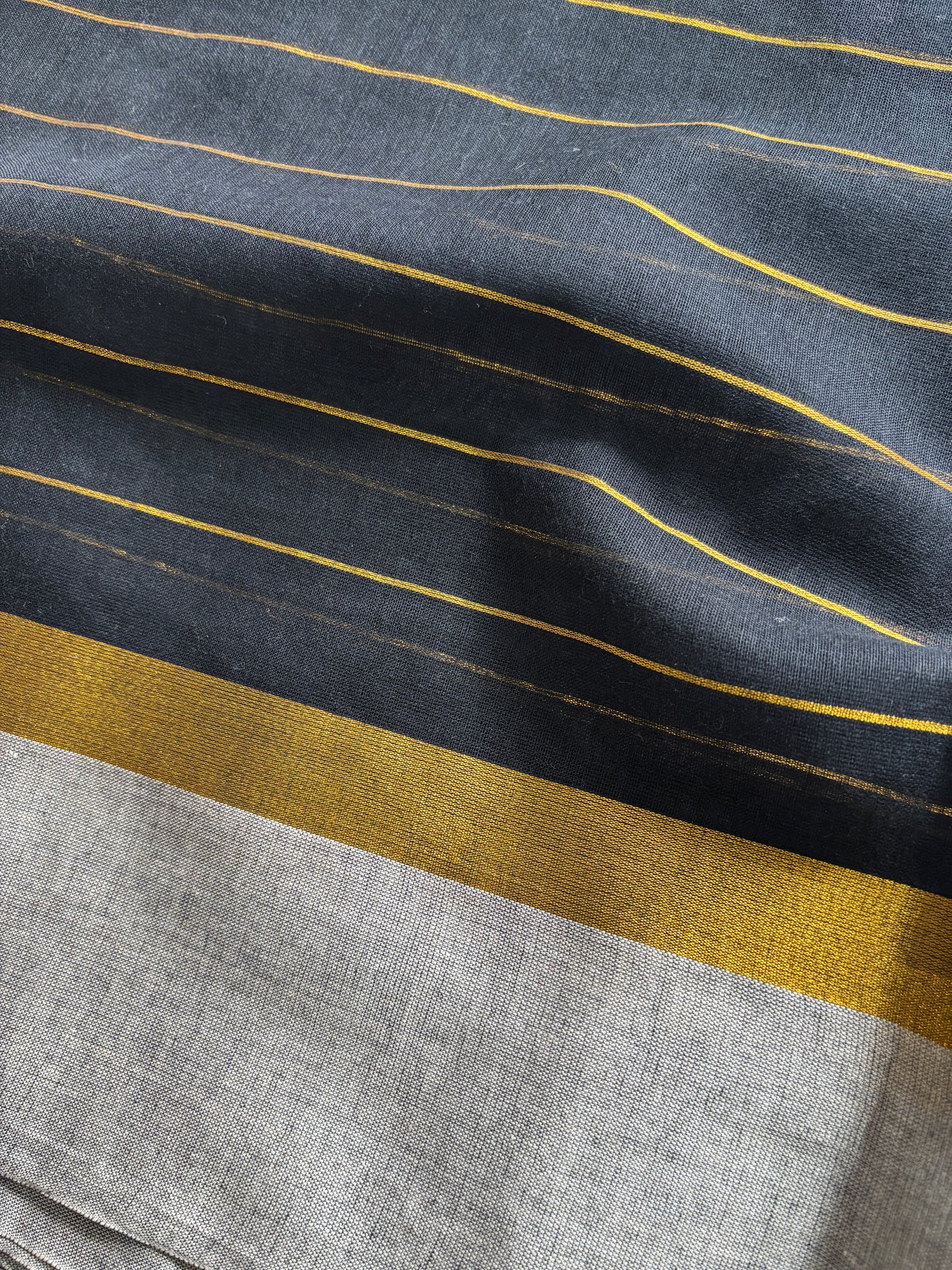 Black Striped Cotton Saree
