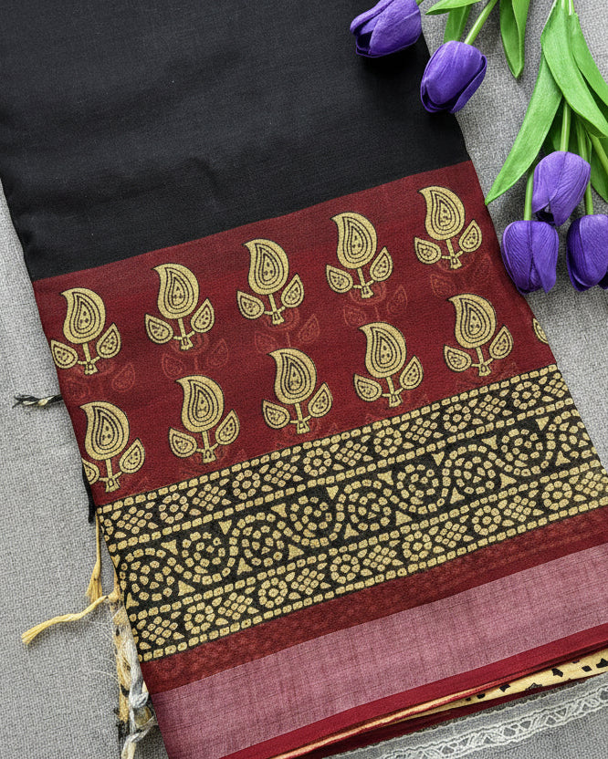 Black Amber Linen Saree