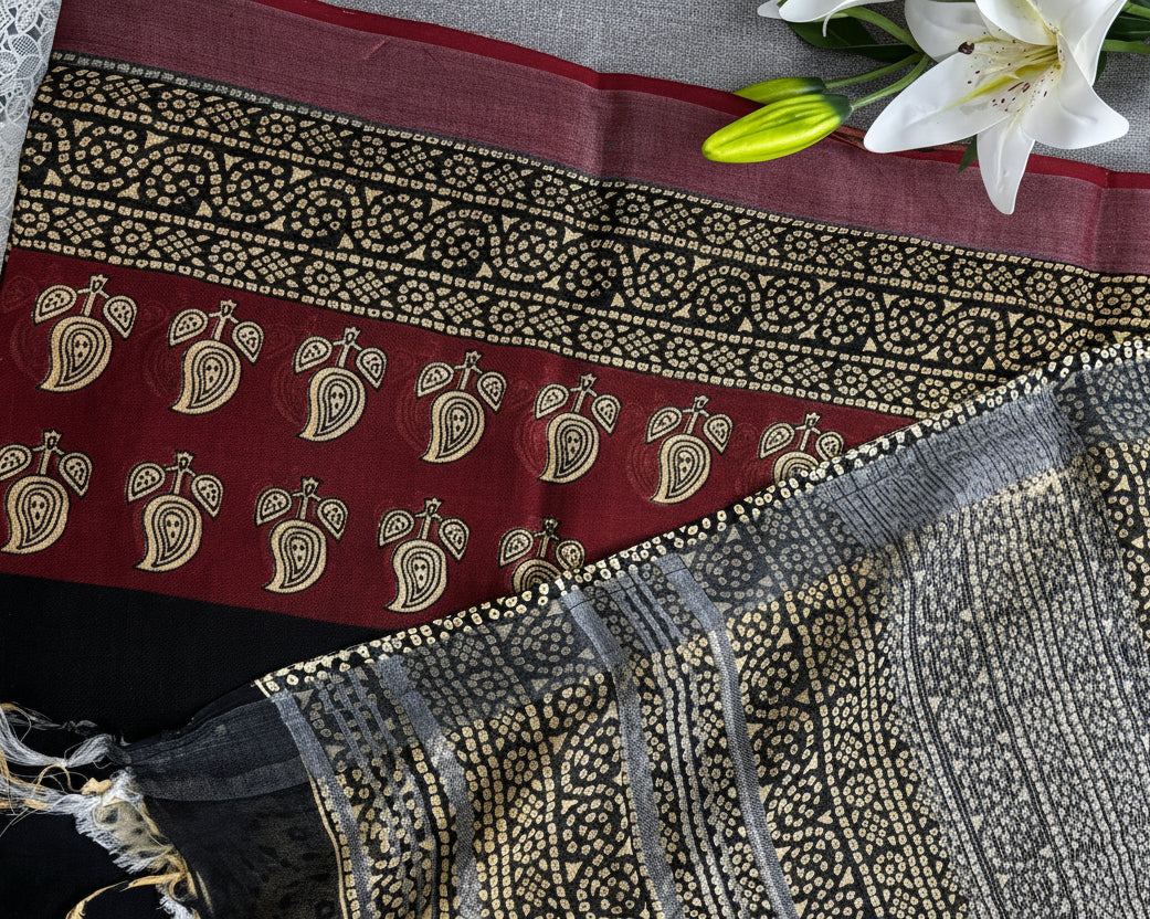 Black Amber Linen Saree