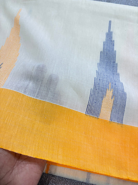 Yellow Border White Cotton  Saree