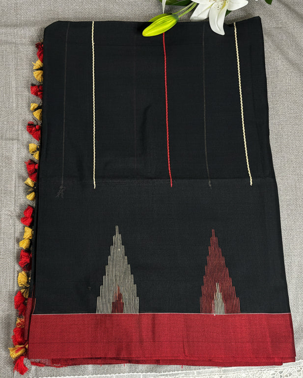Black Temple Border Saree