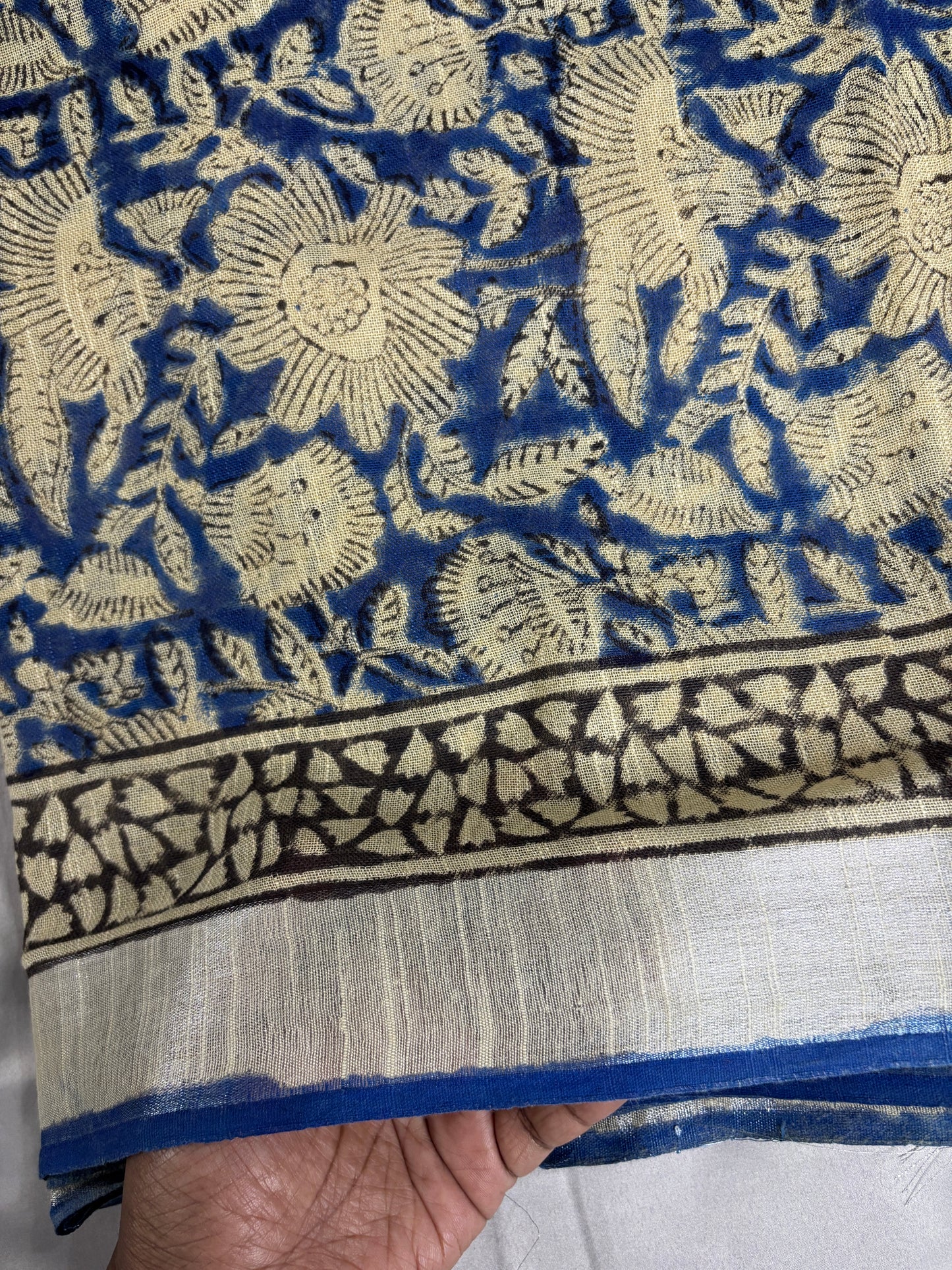 Indigo Bloom Linen Saree