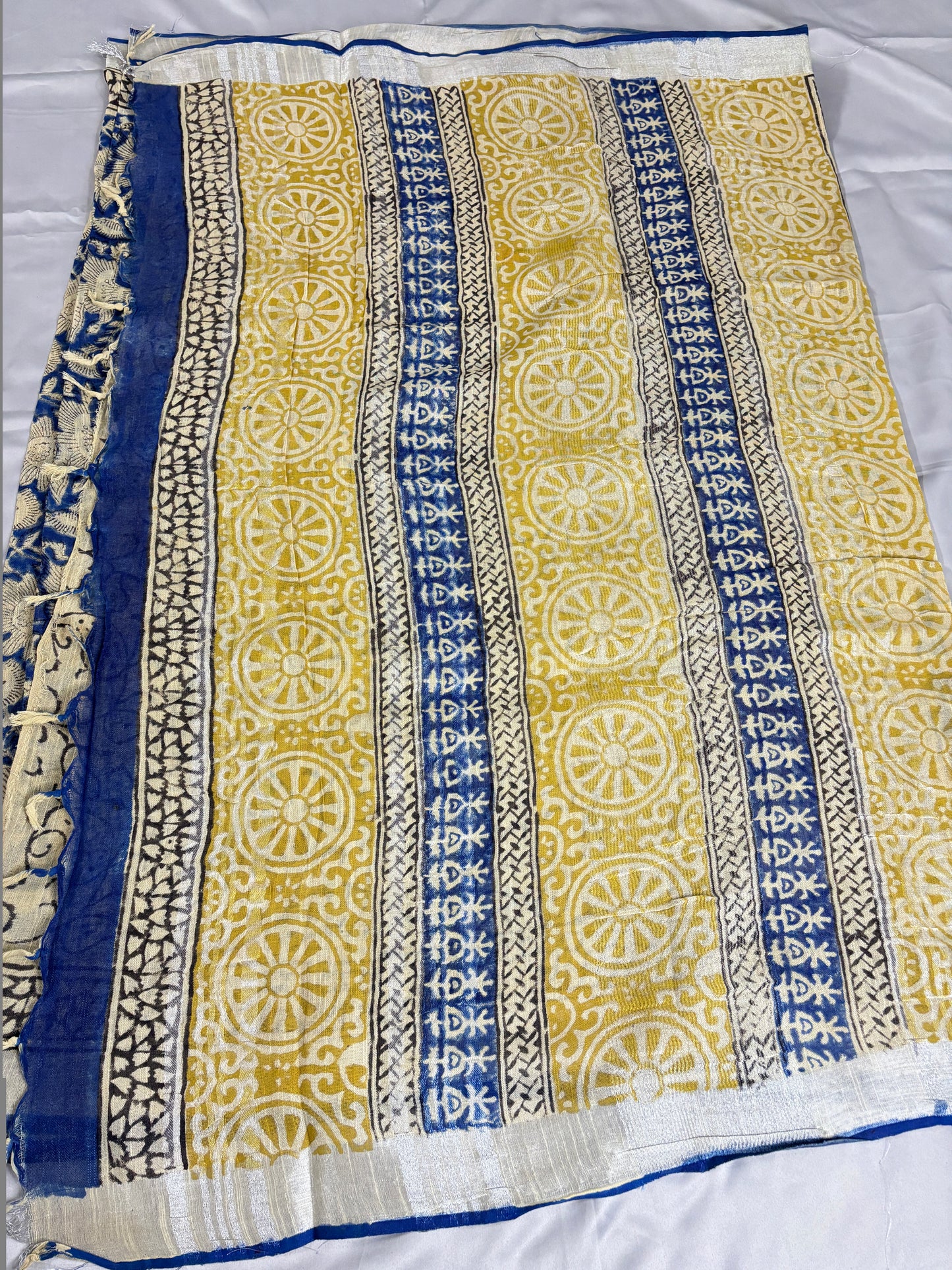 Indigo Bloom Linen Saree