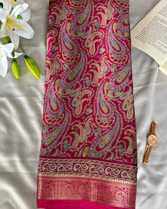 Pink Paisley Dola Silk Saree