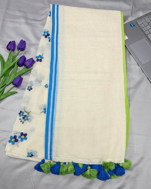 Ivory Bloom Mul Cotton Saree