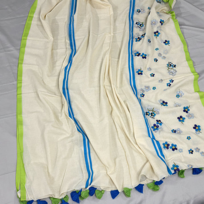 Ivory Bloom Mul Cotton Saree