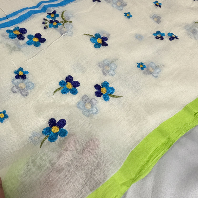 Ivory Bloom Mul Cotton Saree