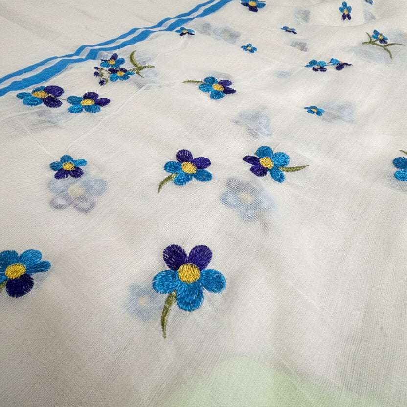 Ivory Bloom Mul Cotton Saree