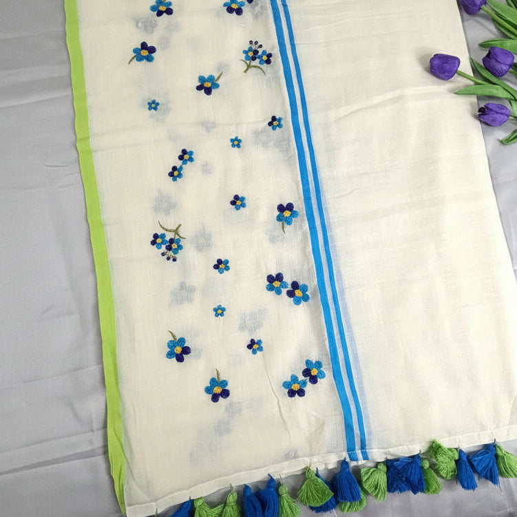 Ivory Bloom Mul Cotton Saree