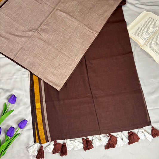 Sand and Soil Brown Mul Cotton Saree