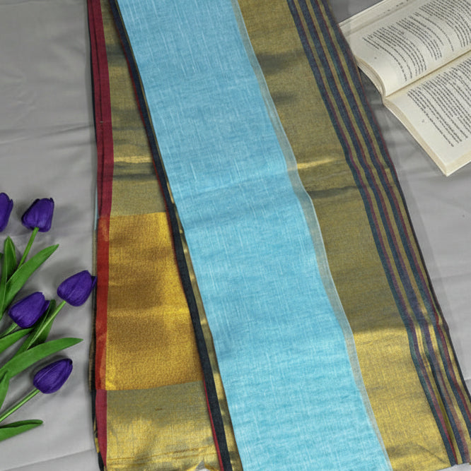 Aqua Whisper Linen Saree