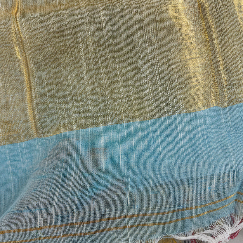 Aqua Whisper Linen Saree