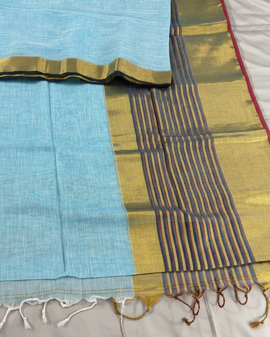 Aqua Whisper Linen Saree