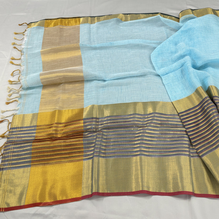 Aqua Whisper Linen Saree