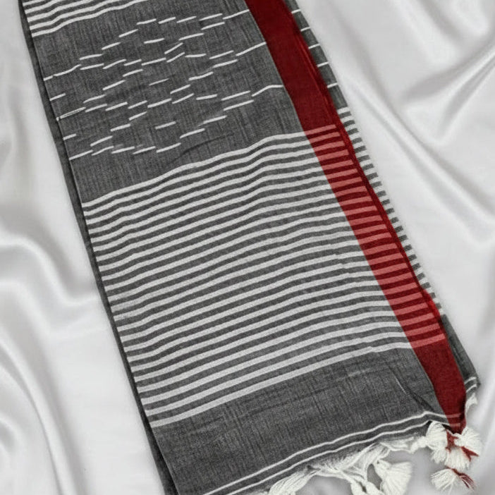 Scarlet Edge Grey Cotton Saree