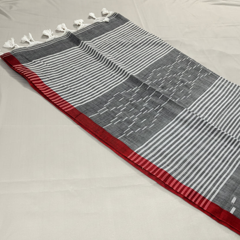 Scarlet Edge Grey Cotton Saree
