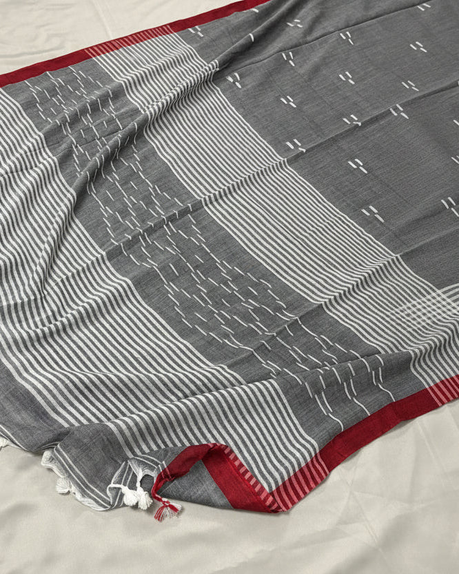 Scarlet Edge Grey Cotton Saree