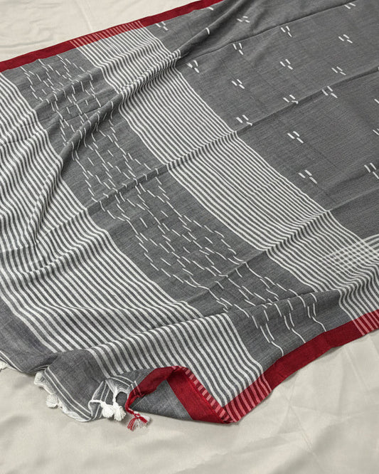 Scarlet Edge Grey Cotton Saree