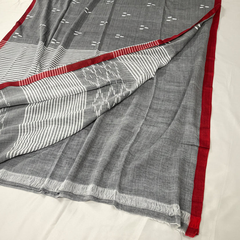 Scarlet Edge Grey Cotton Saree