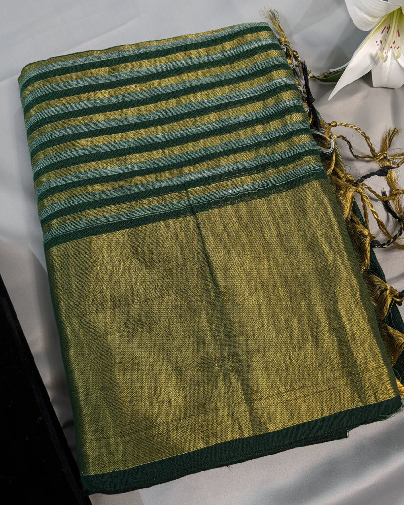 Deep Verde Pure Linen Saree