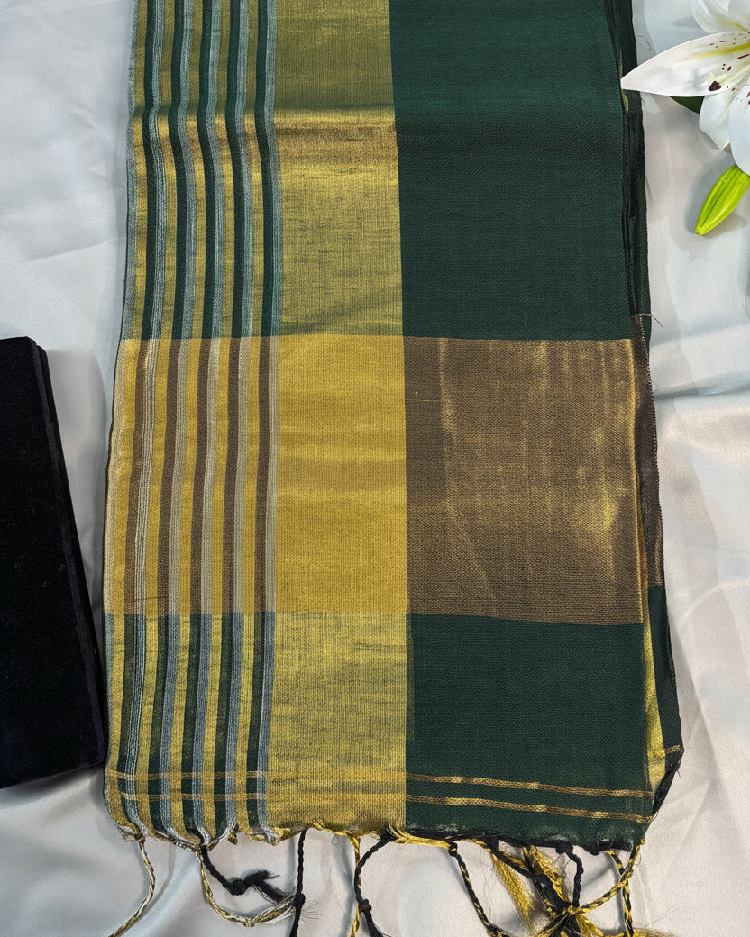Deep Verde Pure Linen Saree
