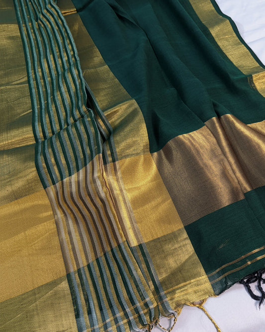 Deep Verde Pure Linen Saree