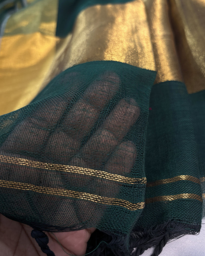 Deep Verde Pure Linen Saree
