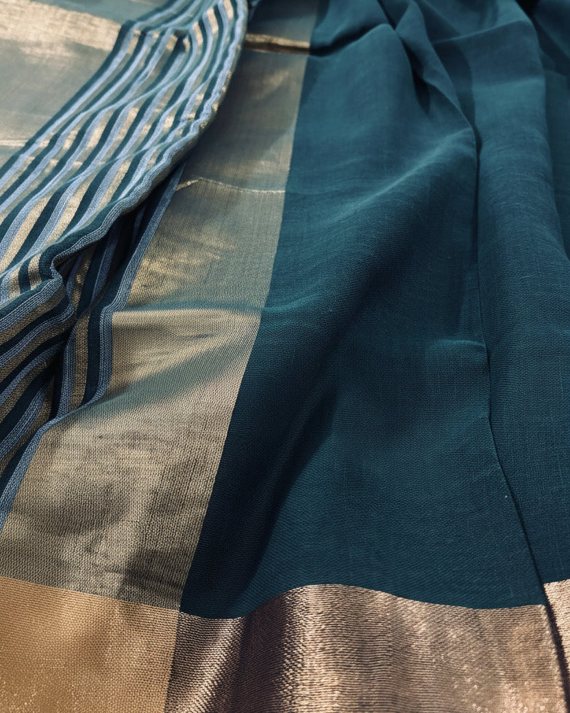 Deep Verde Pure Linen Saree