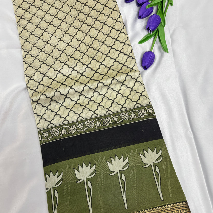 Ivory Verde Maheswari Silk Saree