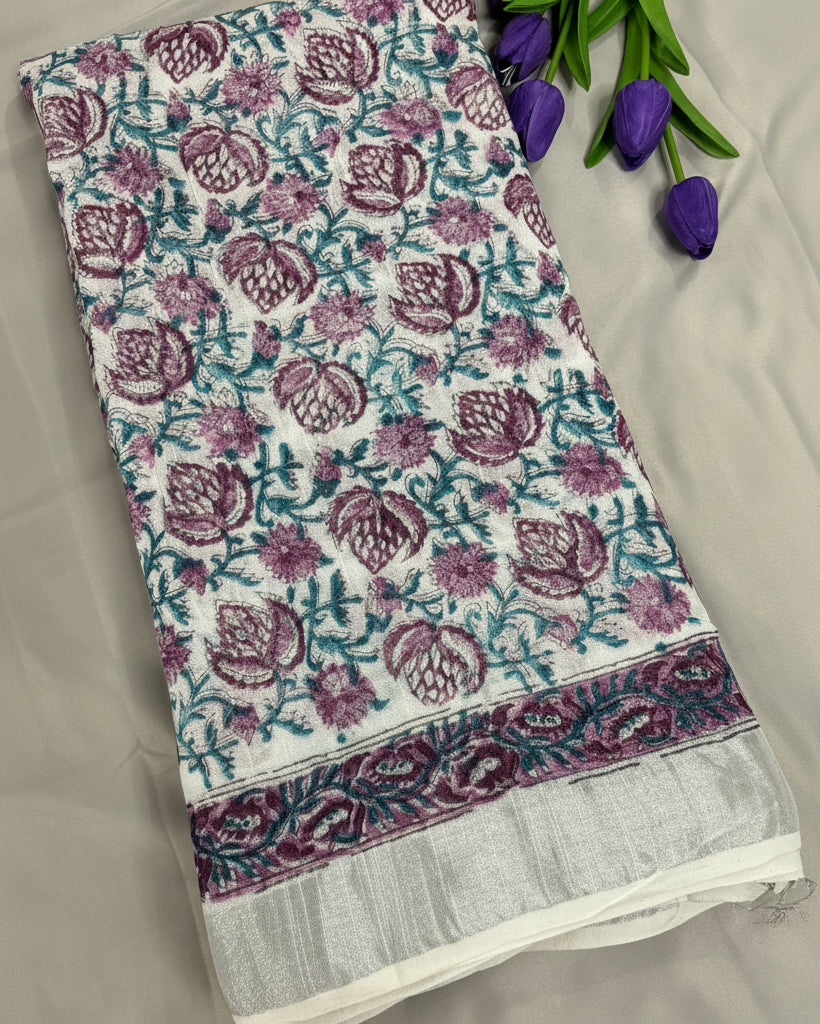 Floral Form  Linen Saree