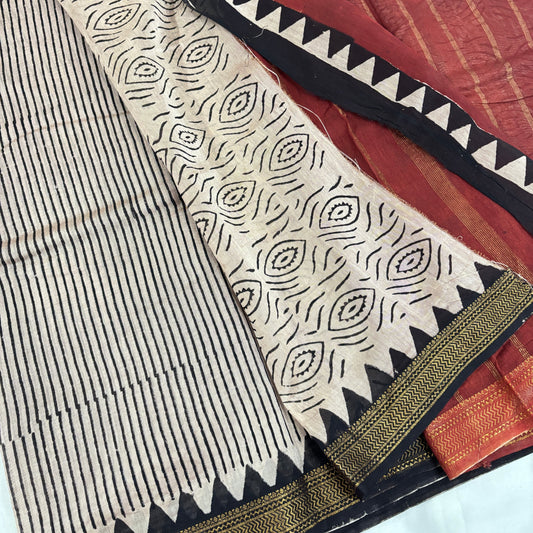 Ivory Aurea Maheswari Silk Saree