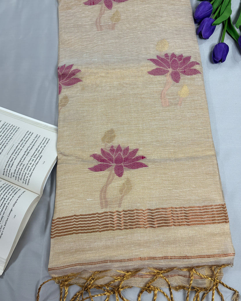 Ivory Aura Woven Tissue Linen Saree