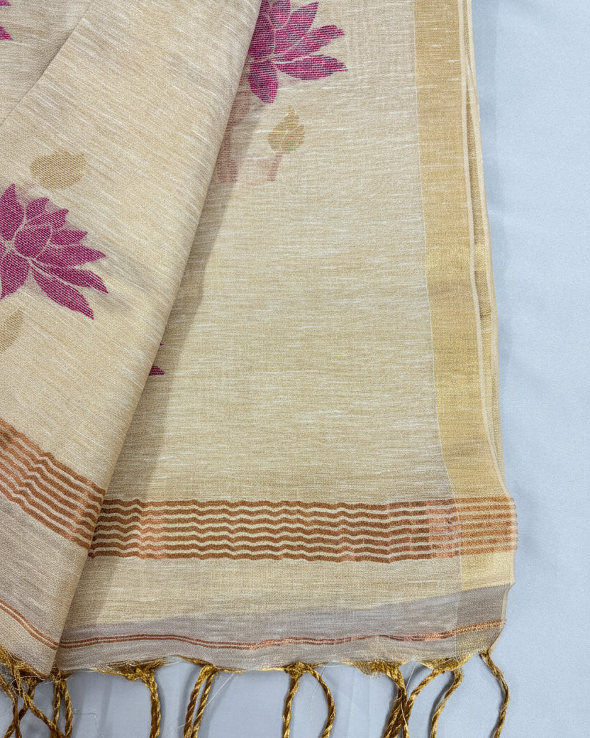 Ivory Aura Woven Tissue Linen Saree