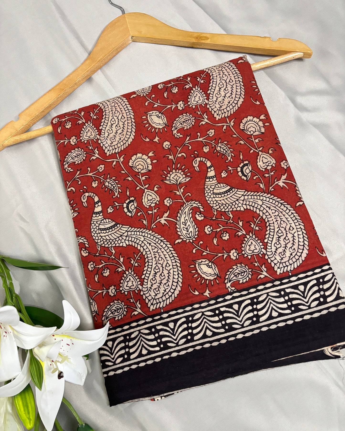 Scarlet Mor Red Cotton Saree