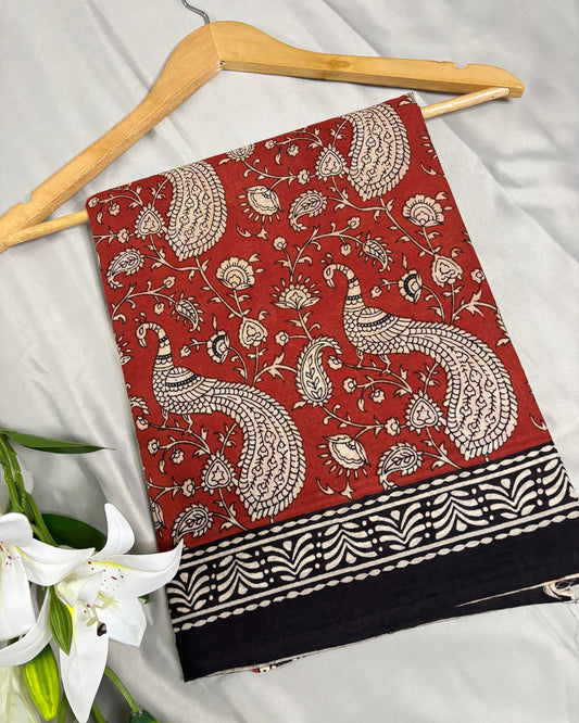 Scarlet Mor Red Cotton Saree