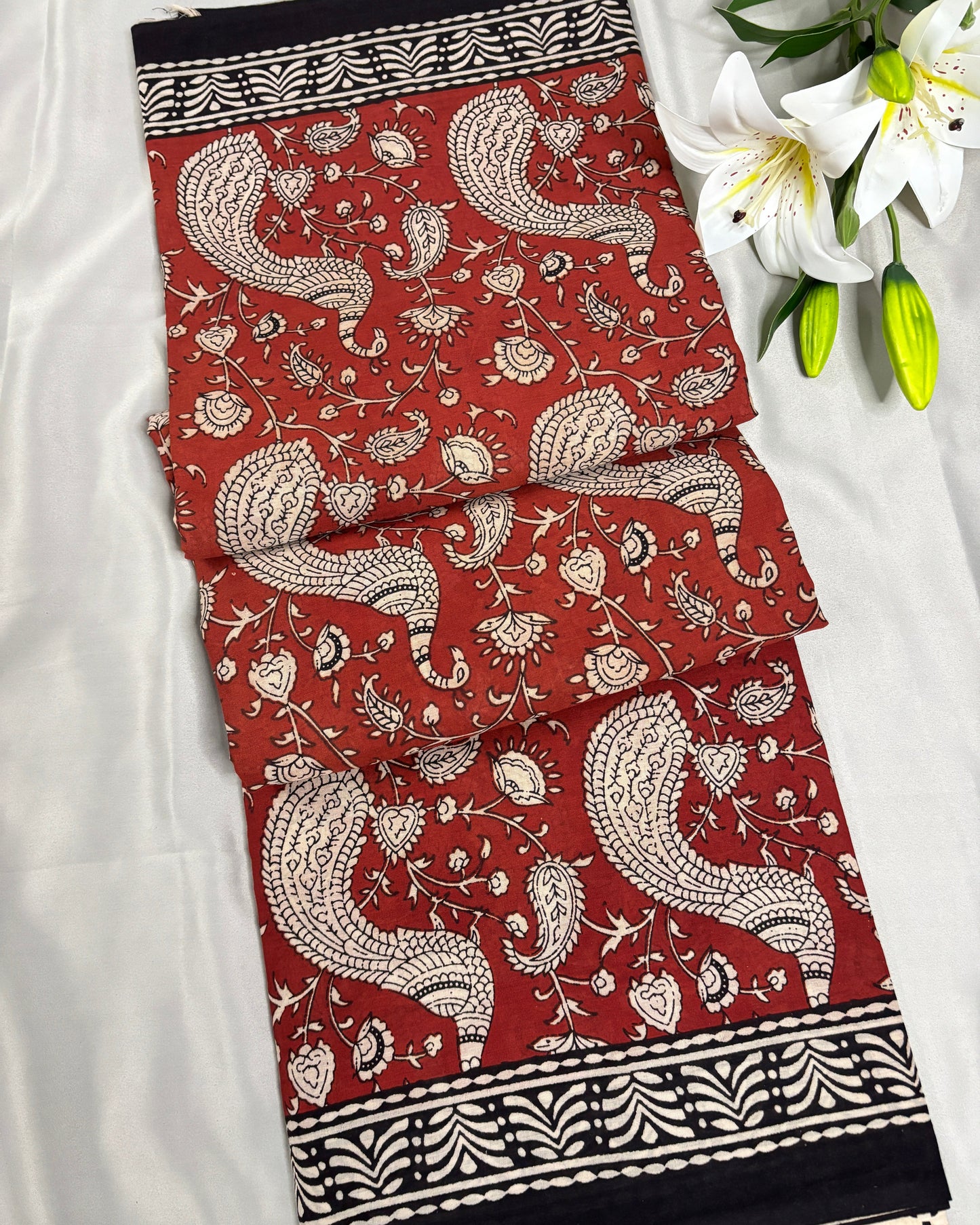 Scarlet Mor Red Cotton Saree