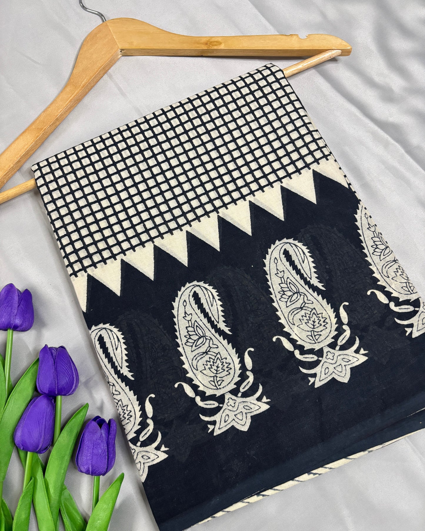 Noir Rust Checked Cotton saree