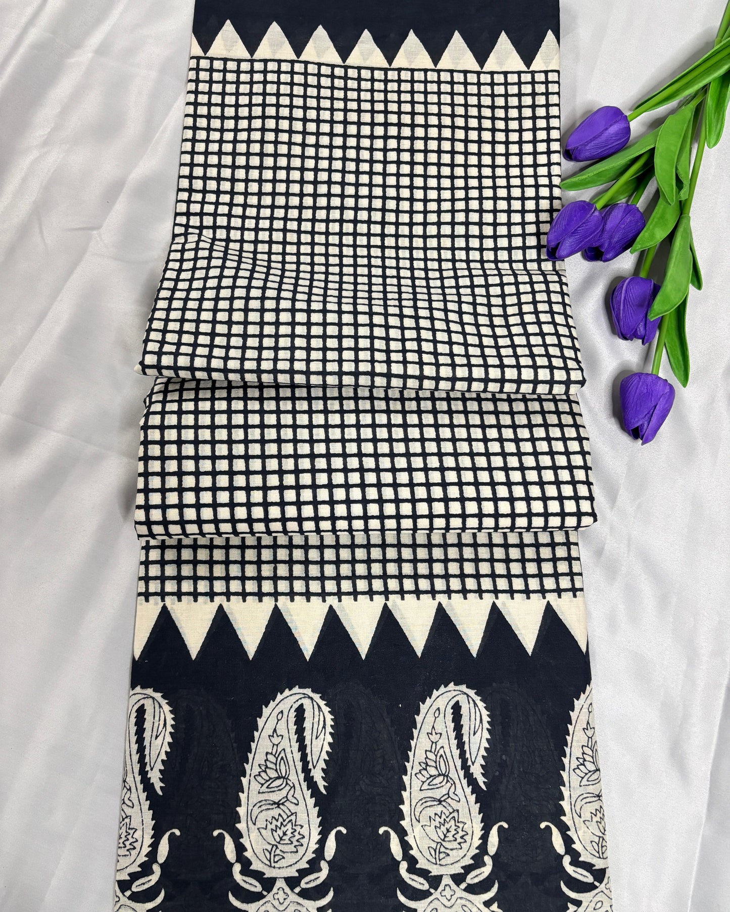 Noir Rust Checked Cotton saree