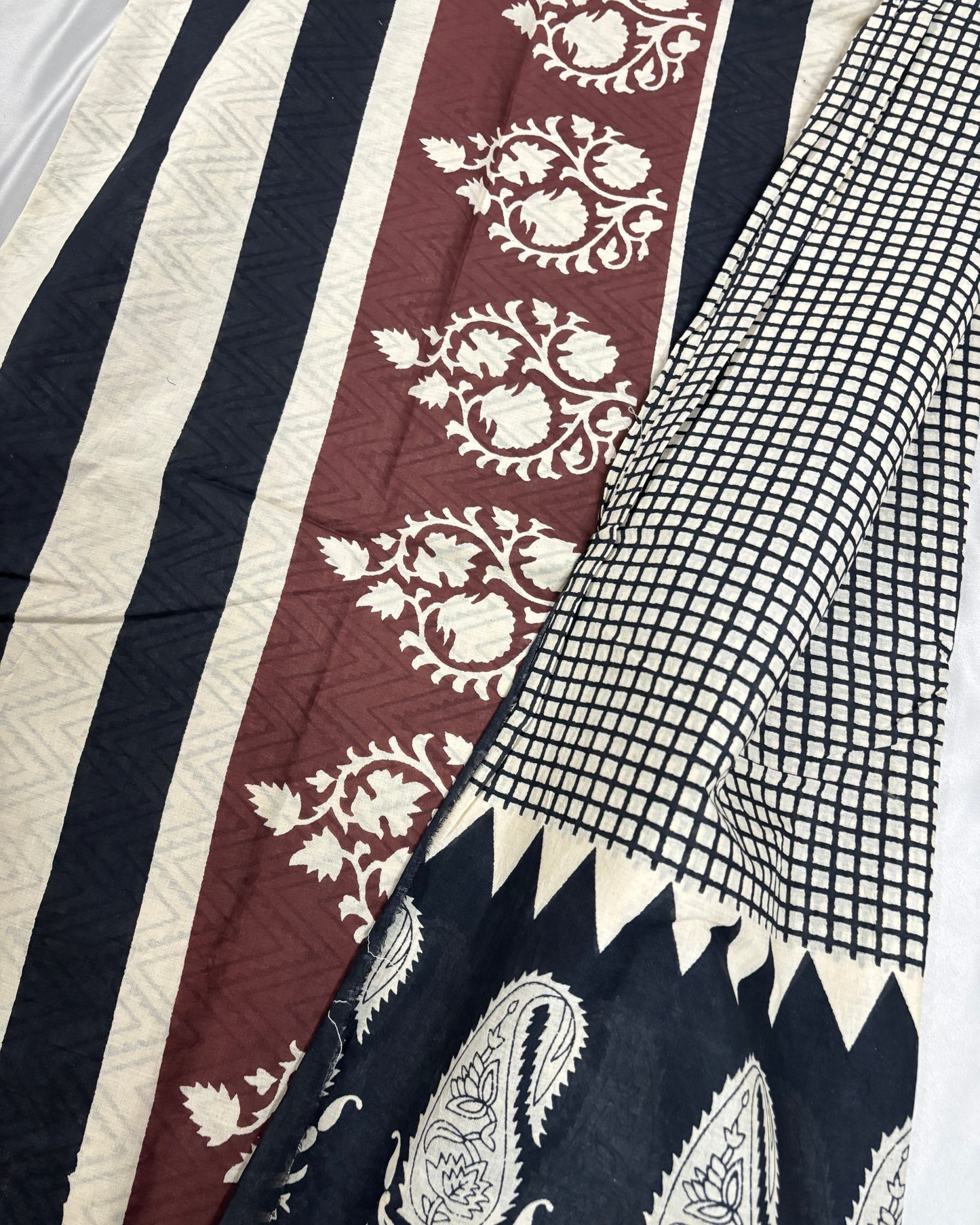 Noir Rust Checked Cotton saree